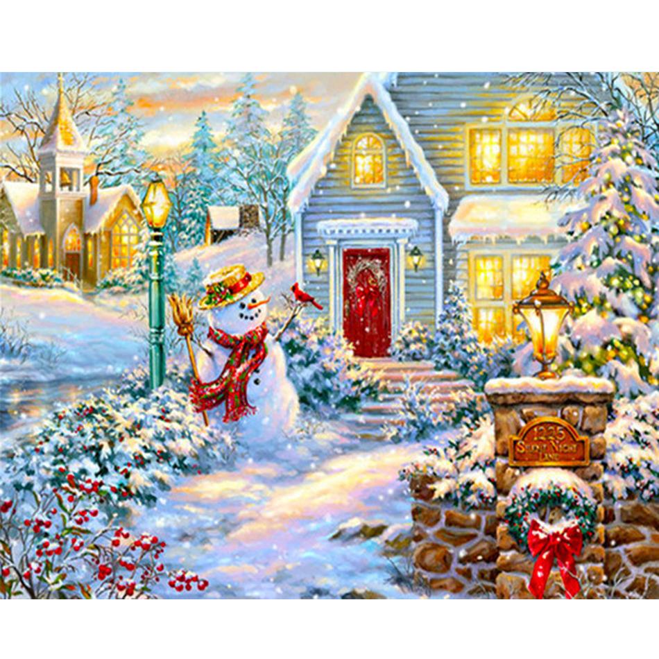 Рамка для рисования по номерам для взрослых, наборы, снеговик, дом, пейзаж, настенная художественная картина, цифры на Рождество, украшение для дома 40x50 см