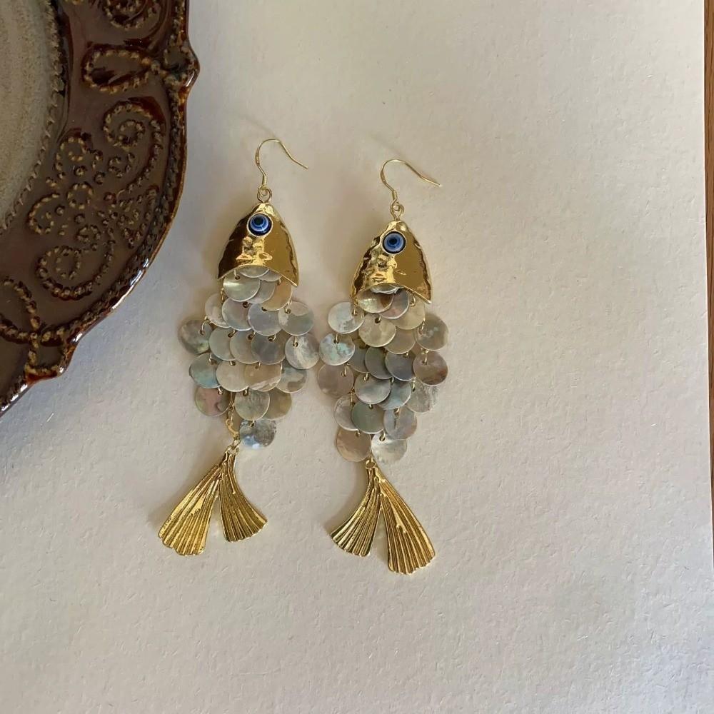 Personality Imitation Shell Tassel Earrings Elegant Dangle Earrings Fish-shaped Earrings Festival