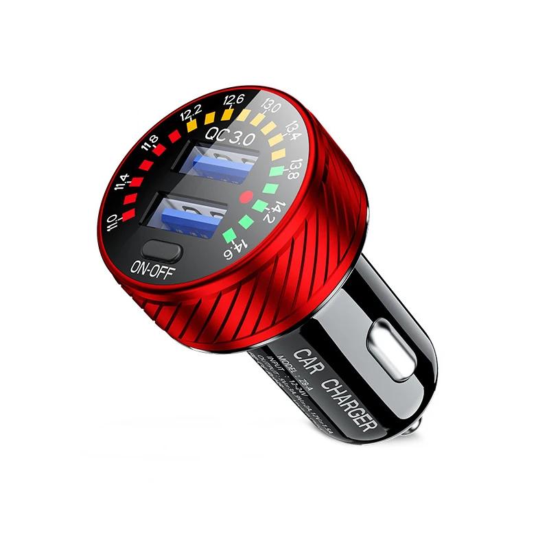 12 24V Dual USB Car Charger QC 3.0 Waterproof 18W Fast Charging Marquee Light LED Voltmeter ON OFF Switch Car-charger Adapter
