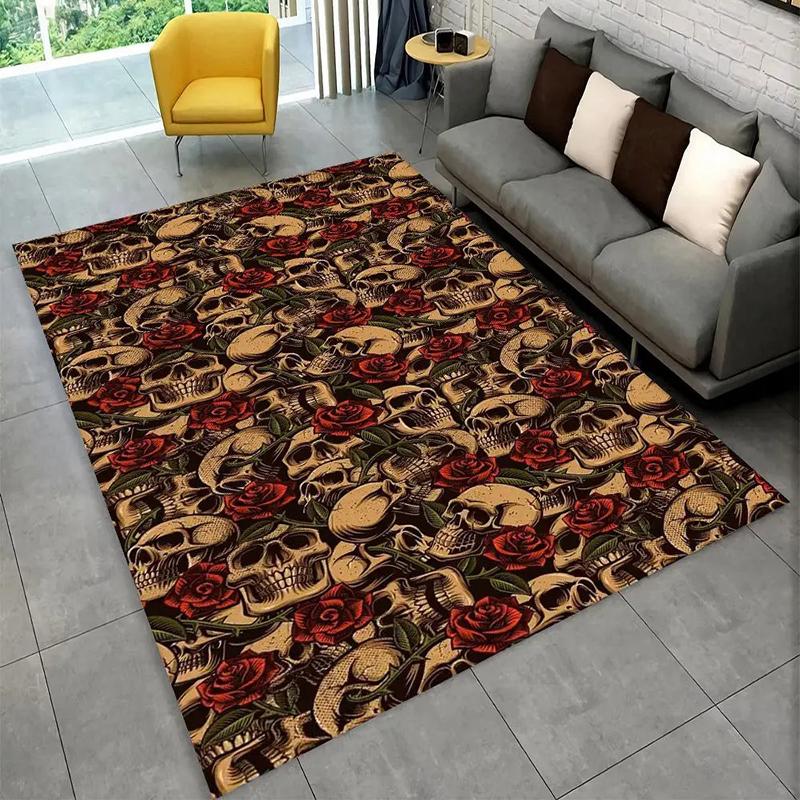 Horror Skull Dark Gothic Witchcraft Style Area Rug Subculture Decorative Carpet Doormat Living Room Bedroom Sofa Area Playroom
