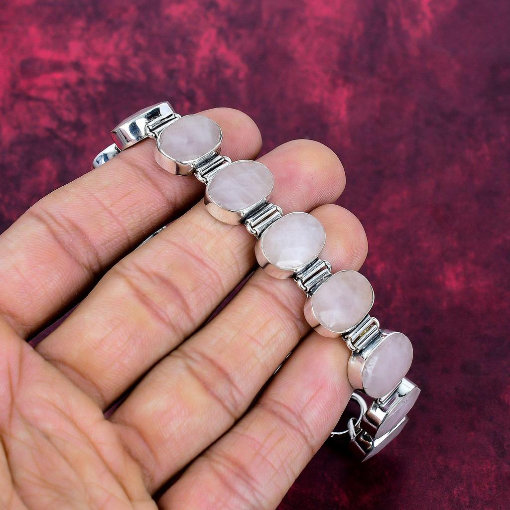 Браслет из розового кварца ручной работы, новейший дизайн, браслет из стерлингового серебра 925 пробы с драгоценными камнями, подарок для матери