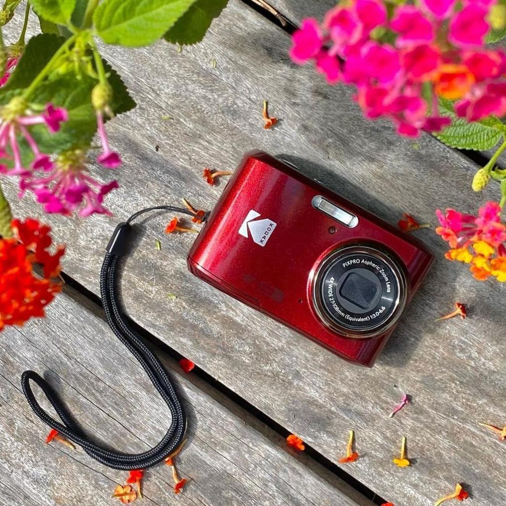 Kodak Компактная цифровая камера Pixpro с мегапикселями, 4-кратным оптическим зумом, ЖК-экраном 2,7 дюйма, видео 720p HD и батарейками AA FZ45-16.44, (красный)