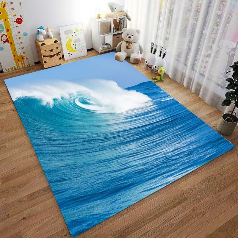 Ocean Wave Carpet with Blue and White Sea Pattern Decorative Rug Suitable for use as an anti-slip for living room bedroom sofas