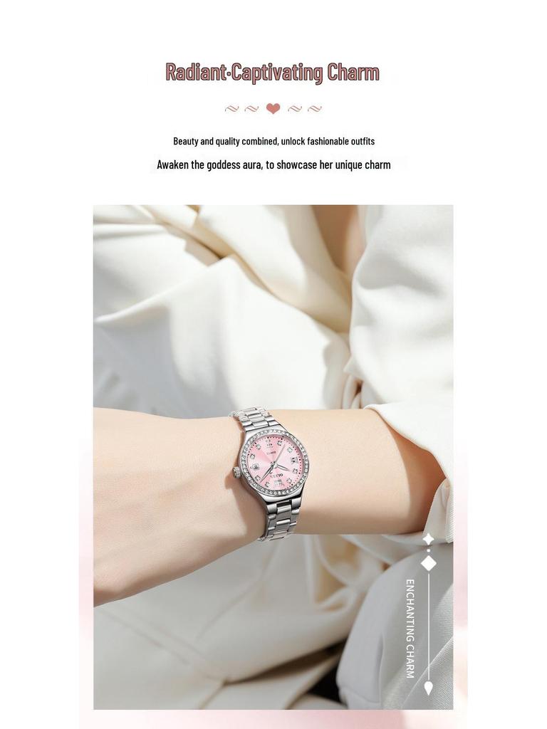 Женские бриллиантовые светящиеся водонепроницаемые кварцевые часы OLEVS