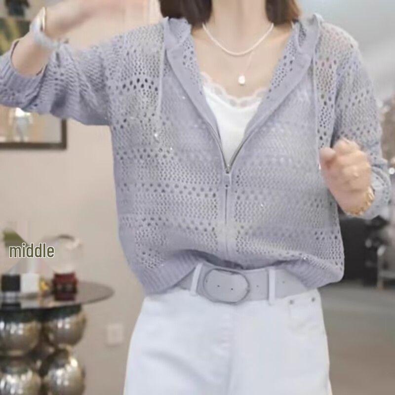 Изысканный женский ажурный вязаный кардиган с капюшоном - Повседневный топ свободного кроя с длинными рукавами для весны и осени 2025