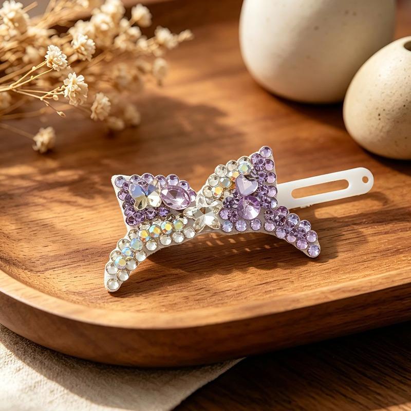 Handmade Purple Rhinestone Pet Hair Clips Set Pearl Crystal Dog Hair Accessories for Maltese Yorkshire Bichon Long Hair Puppy Grooming Decor