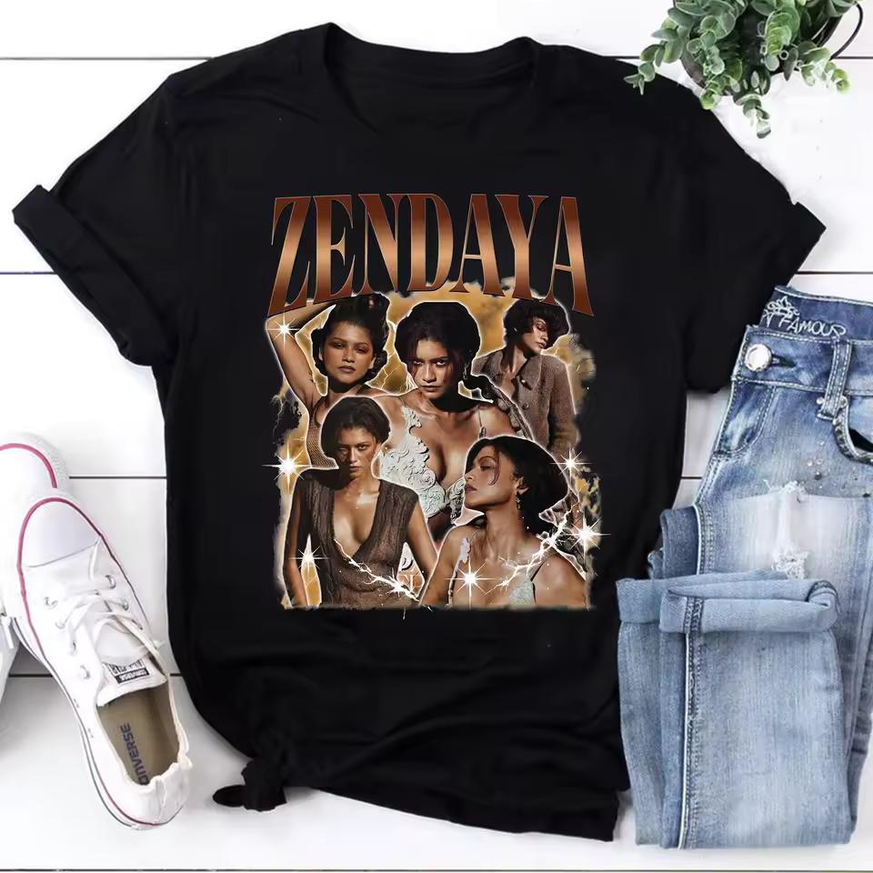 Zendaya Ретро Актриса Графическая Футболка Хлопок Мужская Женская Футболка Винтажный Стритвир