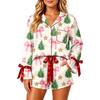 Женский Рождественский Комплект из Двух Предметов Пижамы с Рубашкой на Пуговицах и Шортами Одежда для Сна
