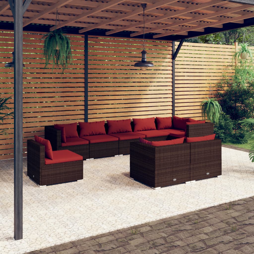 9 piece Garden Lounge Set with Cushions Poly Rattan Brown