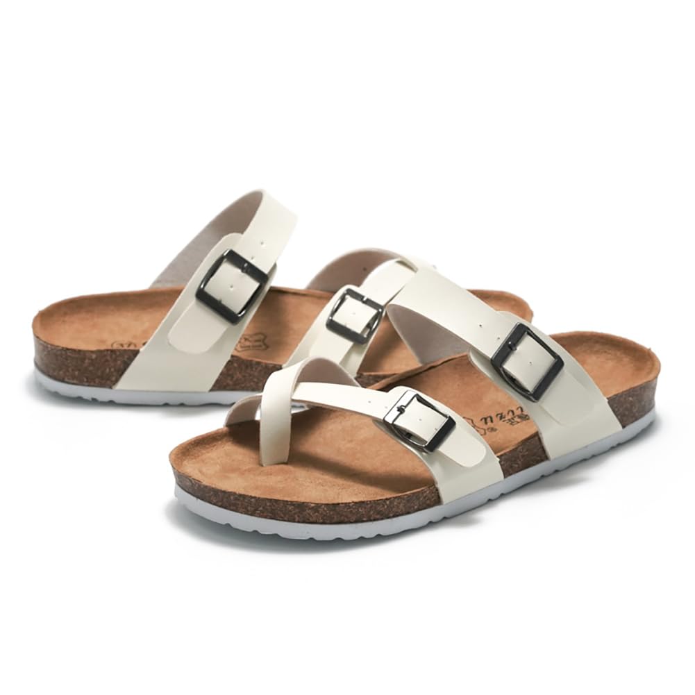 Мужские сандалии из пробки с перекрестными ремешками, плоские, удобные, легкие, пляжные, летние, на платформе [KOSIKINI] Женские, Сандалии, Сандалии, Сандалии, (Белый,