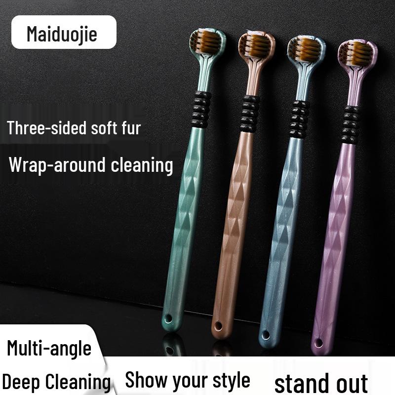 Премиальная U-образная трехсторонняя зубная щетка для взрослых с мягкой щетиной для глубокой чистки, удаления налета с языка и защиты десен.