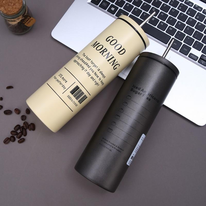 Stainless Steel Vacuum Insulated Travel Coffee Cup With Straw 600ml Double Wall Car Mug Office Commute