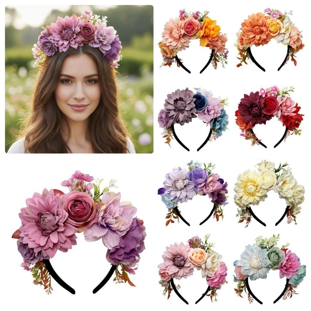 Simulated Flowers Floral Headband Soft Fabric Flower Crown Fabric Flower Headpiece Women