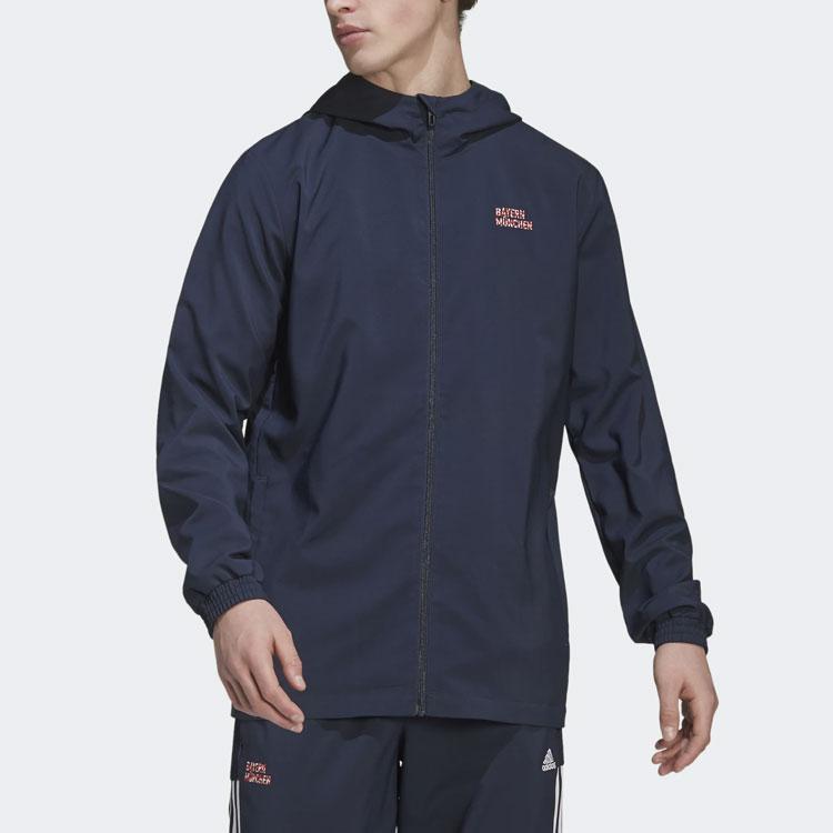 Adidas Монохромная повседневная футбольная куртка Бавария Мюнхен, мужская верхняя одежда, синяя HB6000