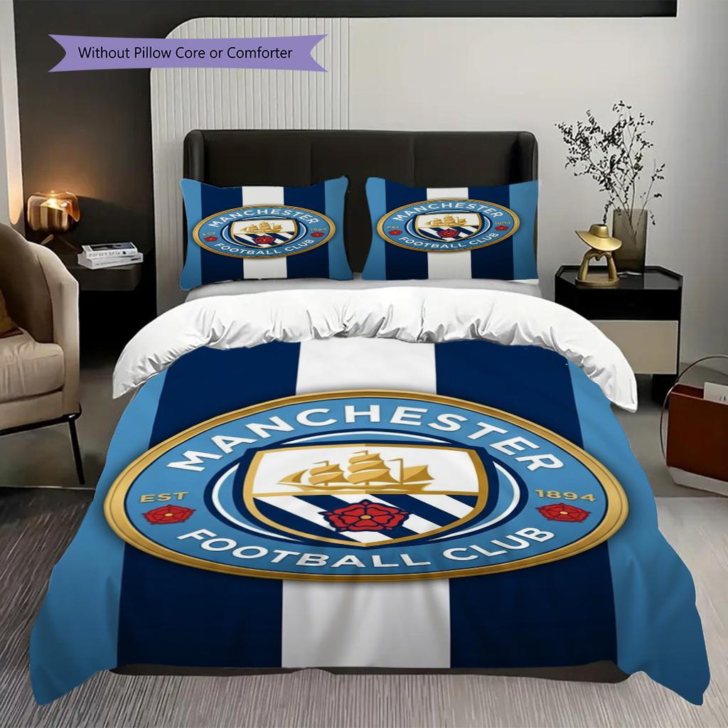 Manchester City Glory Three-piece set (1 * duvet cover + 2 * pillowcase, without core) 2DFlat Duvet cover and pillowcase Christmas birthday gift