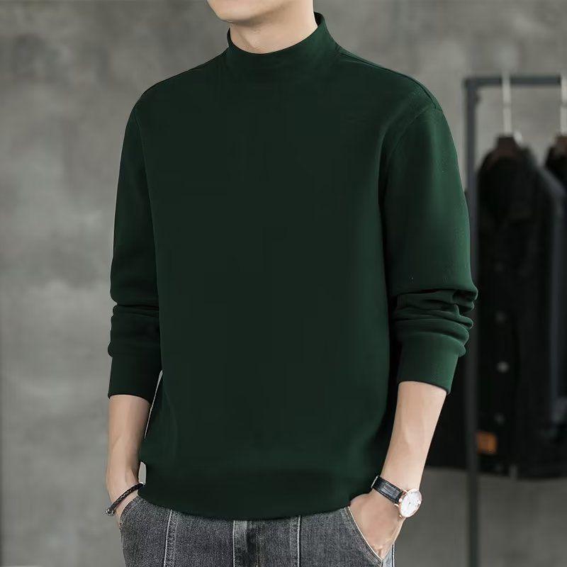 Autumn Winter Fleece Hoodie for Men Loose T-shirt with Long Sleeves and Half-high Collar, Warm Basic Shirt for Men