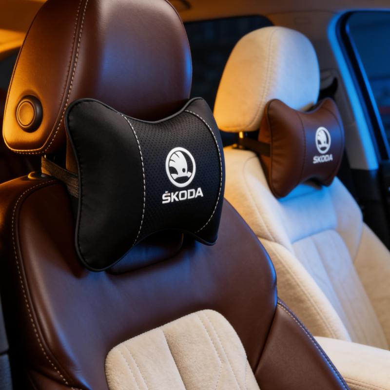 AER1 Car Seat Headrest Auto Logo Neck Pillow For New Skoda Octavia Kodiaq Fabia Superb Karoq Yeti Rapid Mk3 Vrs Kamiq