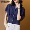 Женская маленькая рубашка, шифоновая рубашка, женская рубашка с короткими рукавами и поясом, модная летняя короткая рубашка