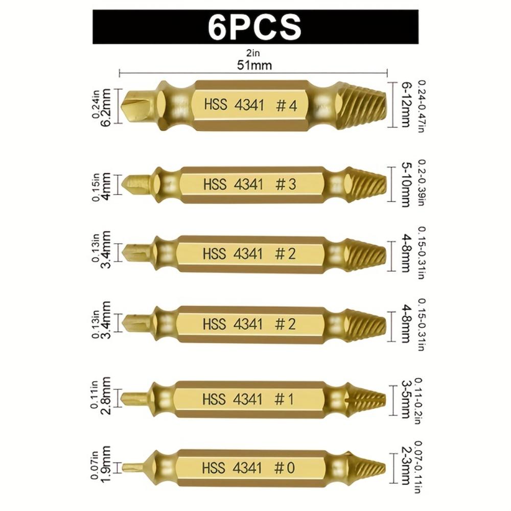 6-Piece Damaged Screw Extractor Bit Kit with Toolbox
