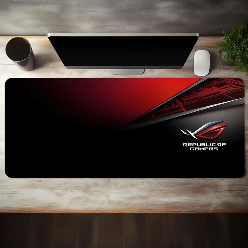 1pc Large Gaming Mouse Pad with Red Black ROG Design Non-Slip Durable Rubber Keyboard Mat for PC Office Decor XXL Desk Accessory