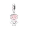 925 Silver Octopus Beads Snake Bracelet with Heart Dangle Charm Pink Pendant Gift for Her