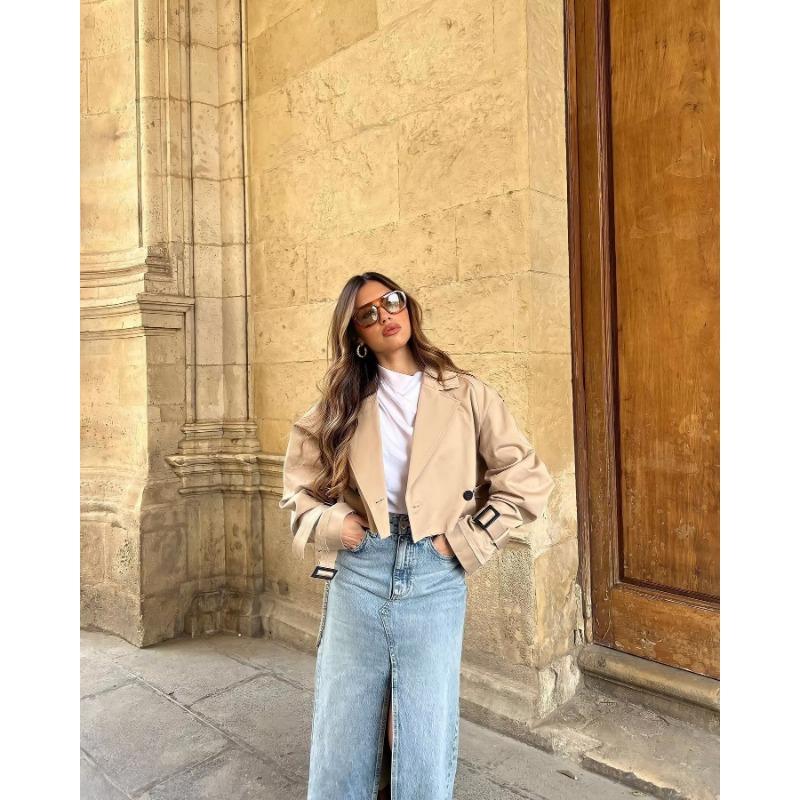 Укороченный плащ цвета хаки, женский укороченный дизайн с длинными рукавами, шикарная женская уличная повседневная свободная куртка, топ женский, новинка 2023 года