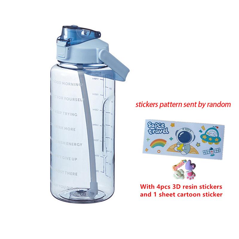 2 Liters Plastic Kettle Large Portable Travel Water Bottle With Straw Sports Fitness Cup Portable Drink Bottle With Sticker