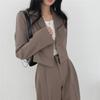 Ladies Short Suit Suit Casual Loose Jacket Coat High Waisted Wide Leg Pants Set