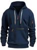 Men's Casual Zip-Up Hoodie with Kangaroo Pocket - Thick, Warm Polyester Blend for Fall and Winter, Oversized Hoodie