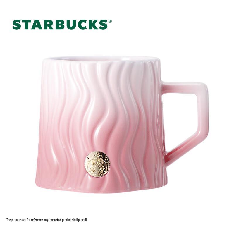 Starbucks Pink Stripe Embossed Badge Ceramic Mug