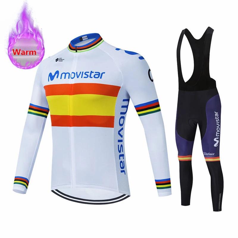 Movistar Racing Thermal Fleece Cycling Jersey Set Bicycle Bib Shorts Bike Clothing Ropa Maillot Ciclismo Hombre Bicicleta Kit