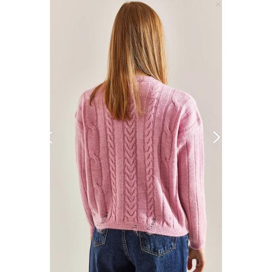 Женский трикотажный свитер с плетеным узором стандартного размера