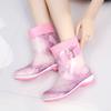 Plus Velvet Rain Boots Women 3CM Platform Ankle Boots Rain Shoes Boots for Women Waterproof Work Fashion Cute Candy RainBoots
