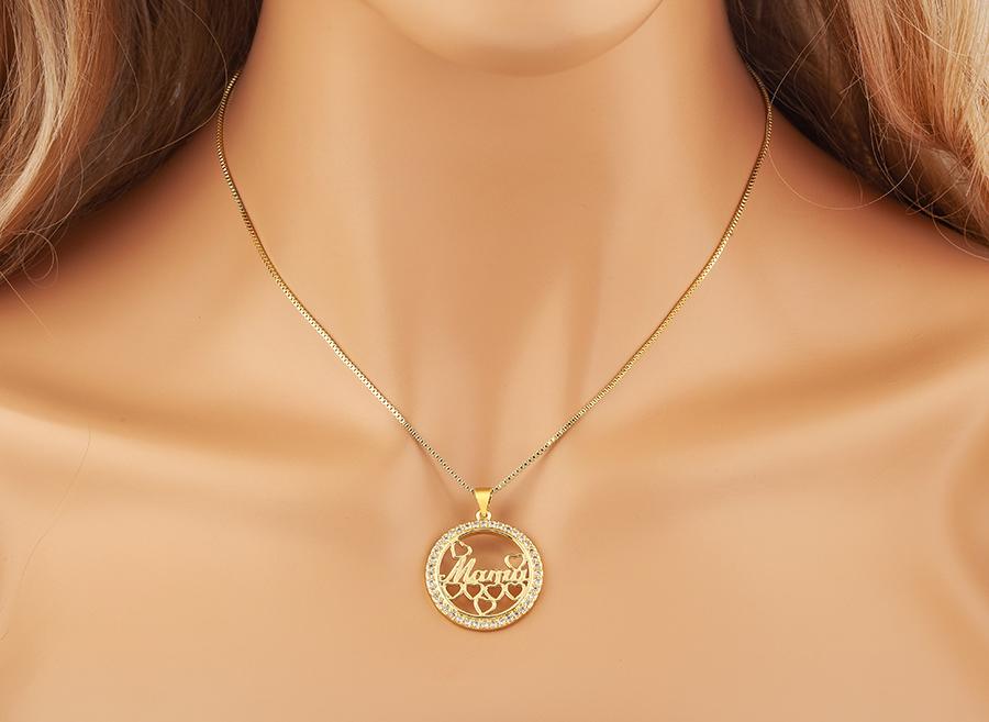 Nidin High Quality Round Shape Mama Children Shine Zircon Pendant Necklace For Women Clavicle Chain Jewelry Mother's Day Gifts