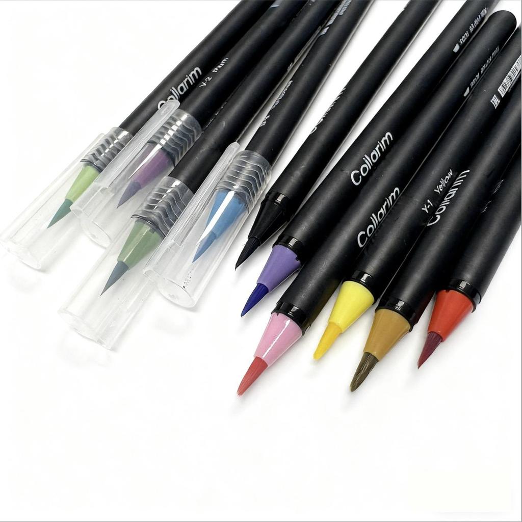 Premium Watercolor Brush Pens Set - 24 High Pigment Colors - Flexible Brush Tip, Water Brush & Fineliner