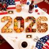 4 шт./набор Заполняемые числовые коробки 2026 Деревянные доски для закусок Многоразовые сервировочные подносы Фрукты Кексы Блюда Тарелки Украшение для вечеринки