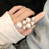 1PC New Hot Exaggeration Double Layer Large Pearl Rings for Women Fashion Accessories Party Charm Ring Wedding Jewelry