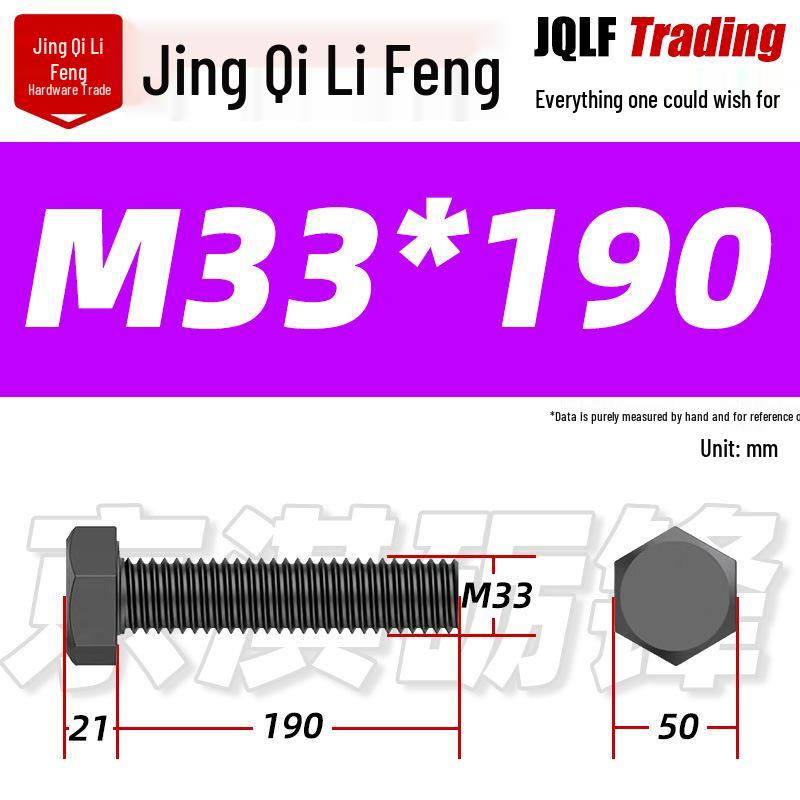12.9 Grade High-Strength Blackened Hex Bolt M22-M48