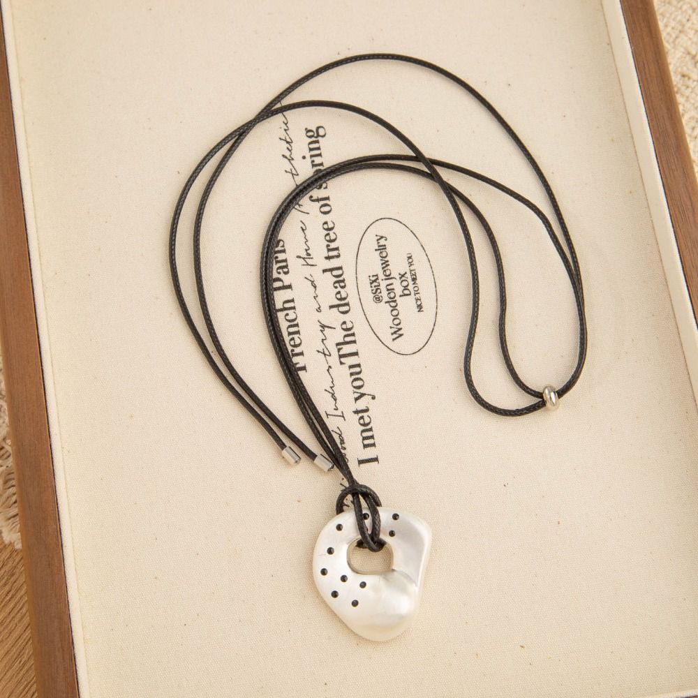 Polka Dot Charm Long Sweater Chain Heart Pendant Drop Heart Necklace Daily Wear