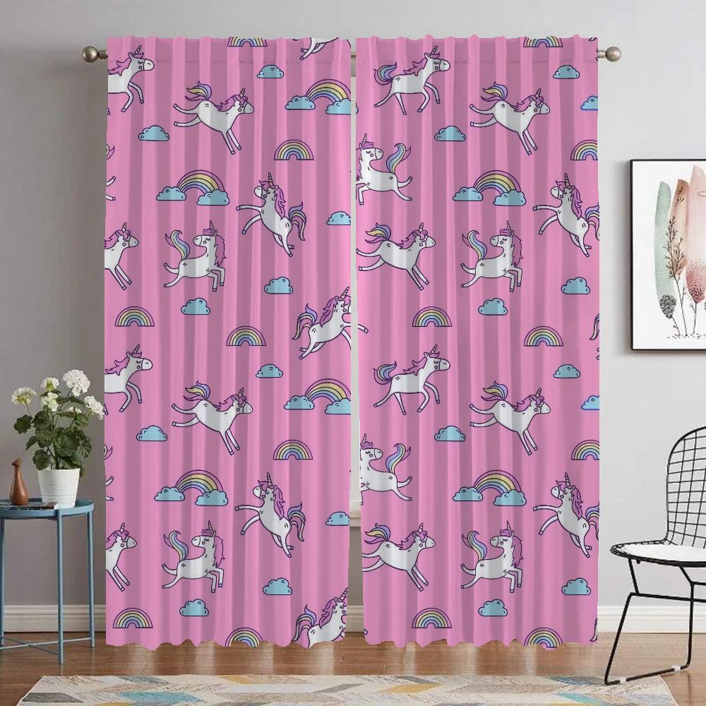 Кухонные шторы для гостиной, занавеска с изображением единорога, занавески для домашнего интерьера, 2 шт., украшения на Хэллоуин, затемненные шторы