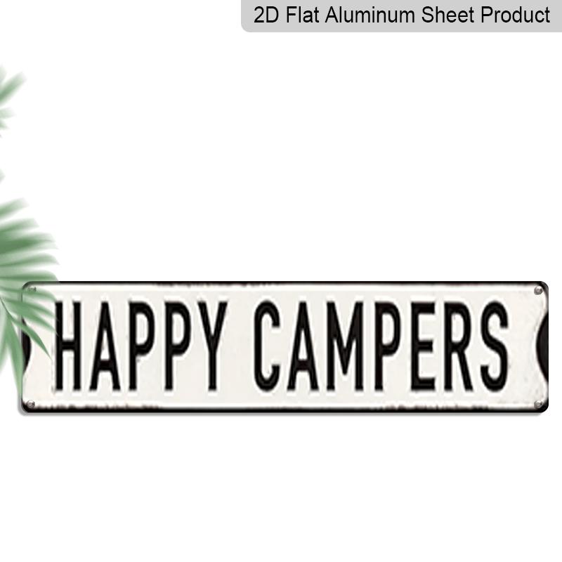 15.7×3.94inch Happy Campers Raised Metal Road Sign - Retro RV & Camper Van Aluminum Sign/decorative Sign, Heavy-Duty Camping Sign with Campfire