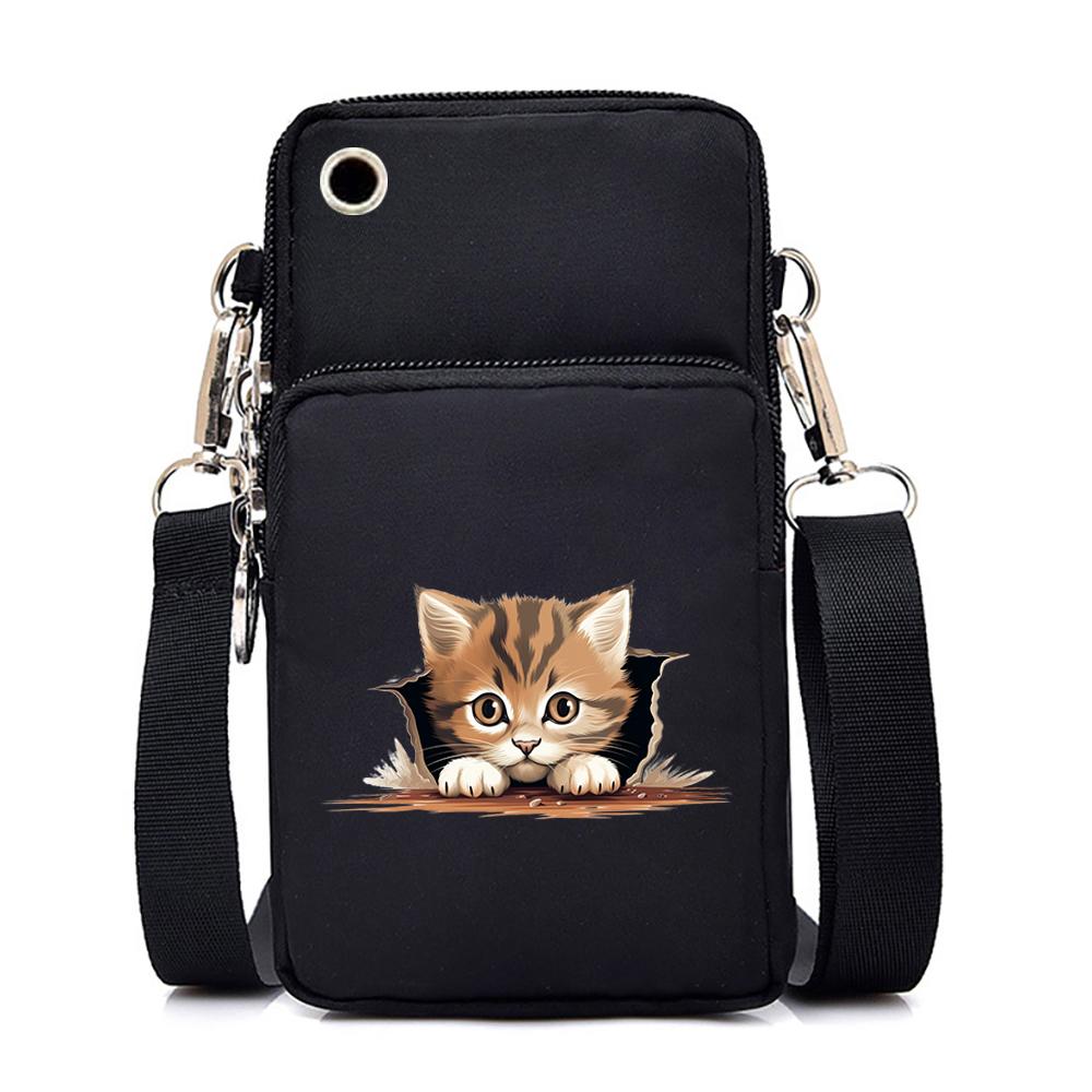 3D Модные Кошки Серии Принт Кошки и Сумки Женская Мини Сумка Для Мобильного Телефона Мультфильм Любитель Животных Сумка Через Плечо На Молнии