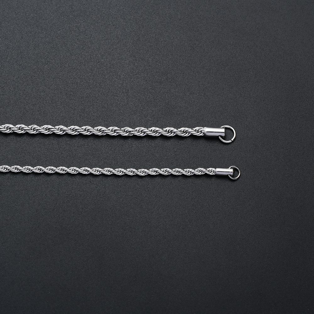 Width 3MM 316L Stainless Steel Twisted Rope Chain Necklace Men and Women Link Necklace Fashion Gift Jewelry