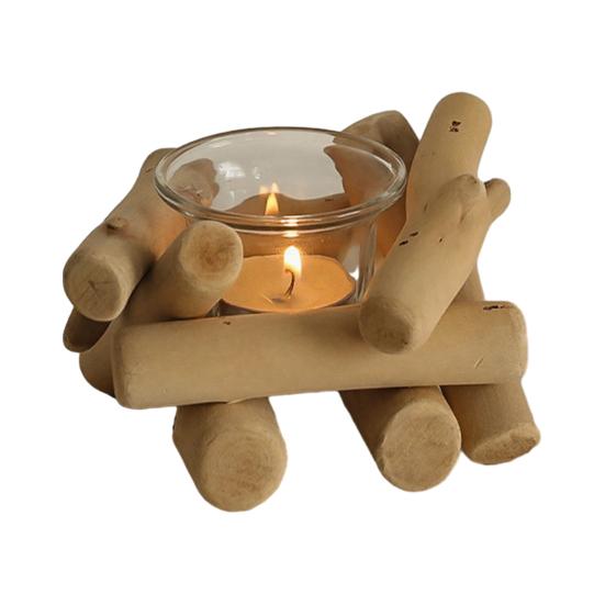 Natural Branch Candle Holder Wooden Glass Holder, Rustic Driftwood Ornament, Farmhouse Polished Wood Tabletop Decor for Living Room