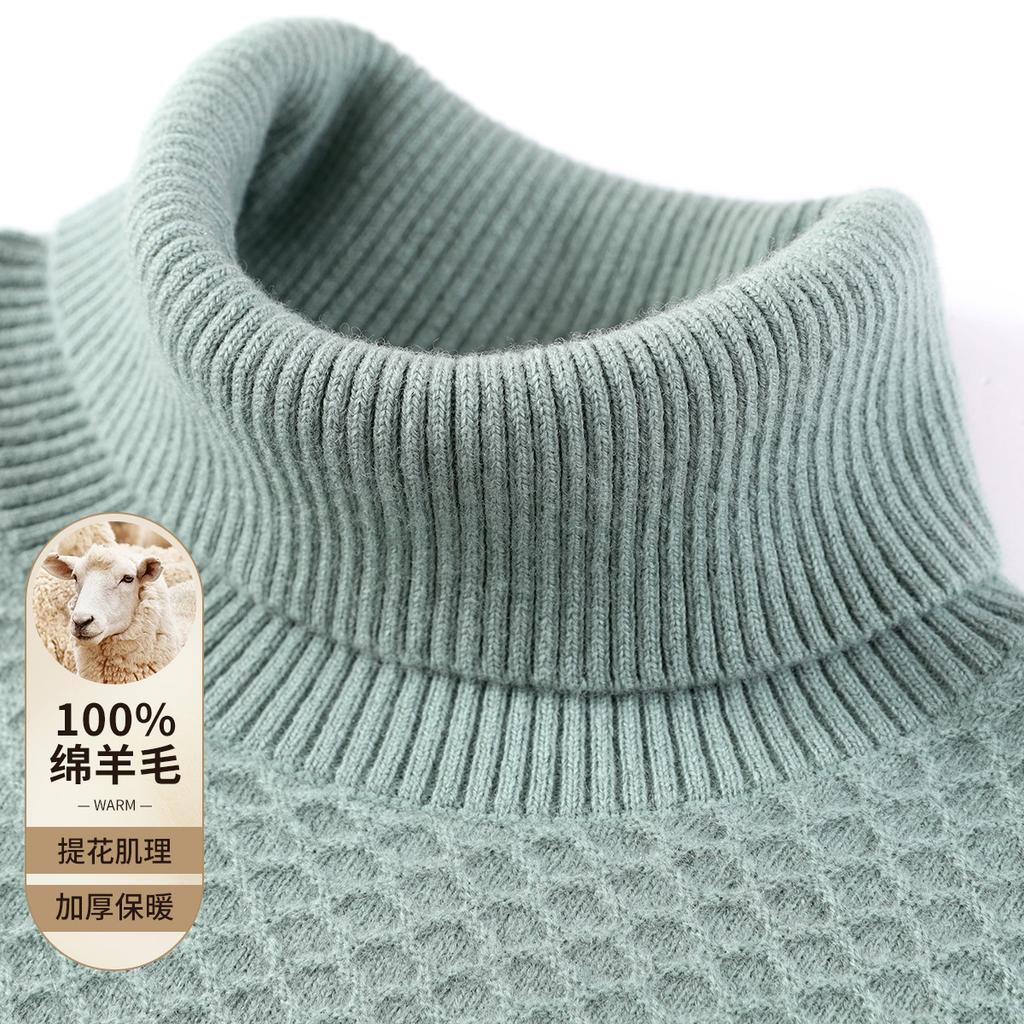[100% Sheep Wool] 9-pin Heavy duty Thick Wool Sweater Men's Jacquard Texture Autumn/Winter High Neck Sweater