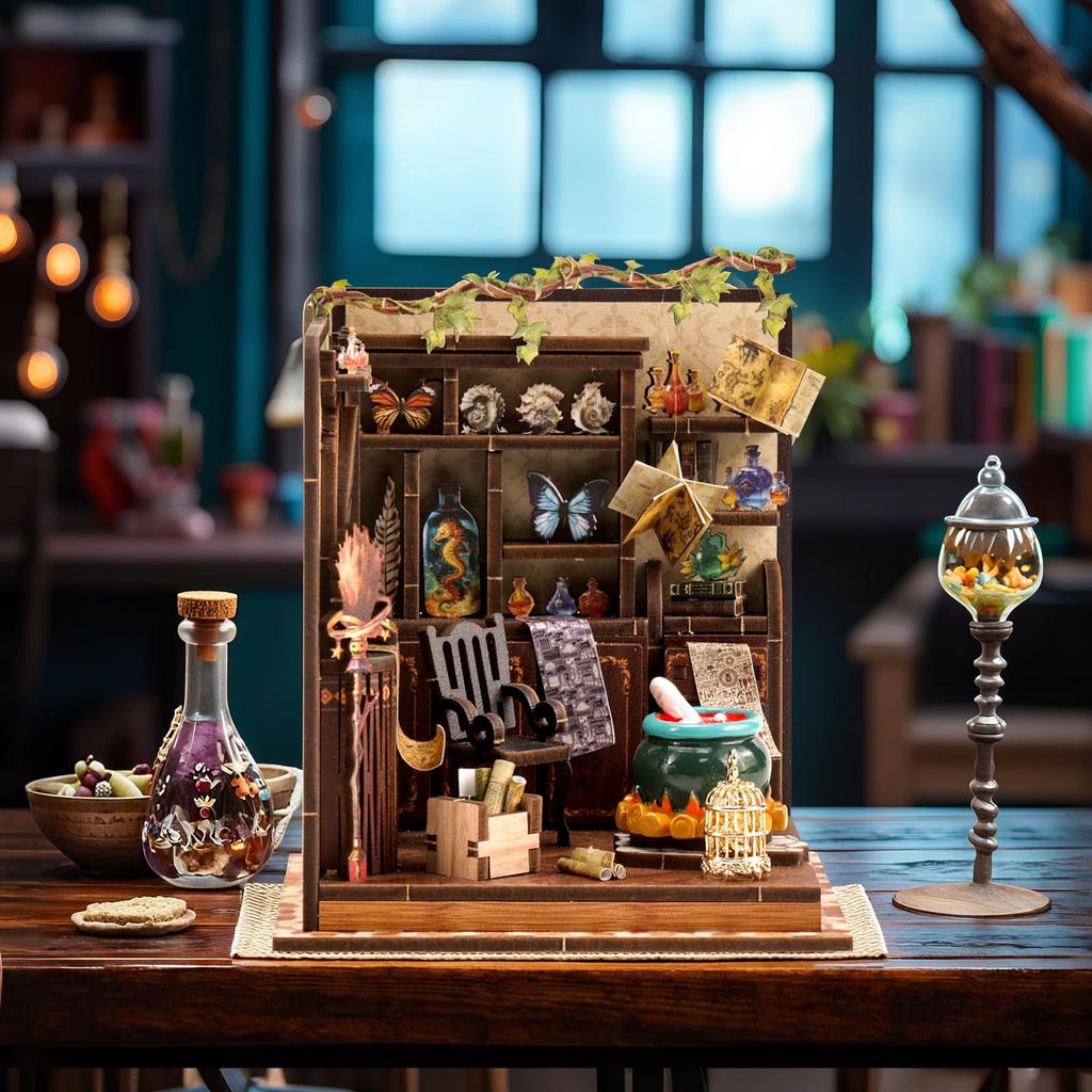 CRESYMME Dollhouse Miniature Kit, Wooden 3D Puzzle, DIY Handmade for Adults (Potions Workshop)