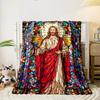 Jesus Stained Glass Pattern Blanket bedroom Blanket for Livingroom Couch lunch break Soft throw for Friend's festival Gift