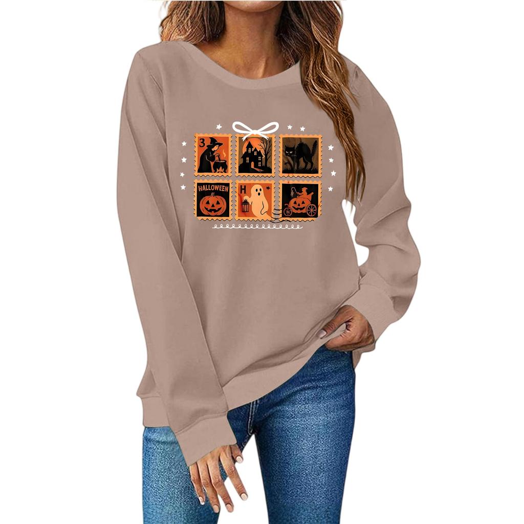 Женская мода повседневный принт повседневный длинный рукав круглый вырез толстовка топ