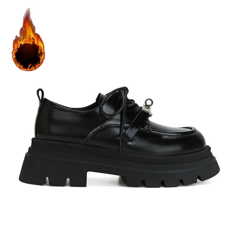 Fashion British Style Lock Catch Black Platform Loafers Women's Patent Leather Shoes Thick Sole Non-slip Loafers Fashion Low Heels 2024