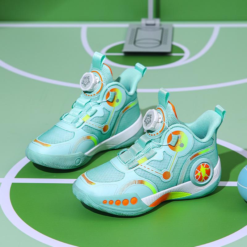 Mesh breathable children's basketball shoes boys spring boys sports shoes rotating button running shoes trendy casual shoes